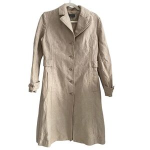 MEXX LINEN-Cotton Long Trench Coat Neutral Beige Size 6